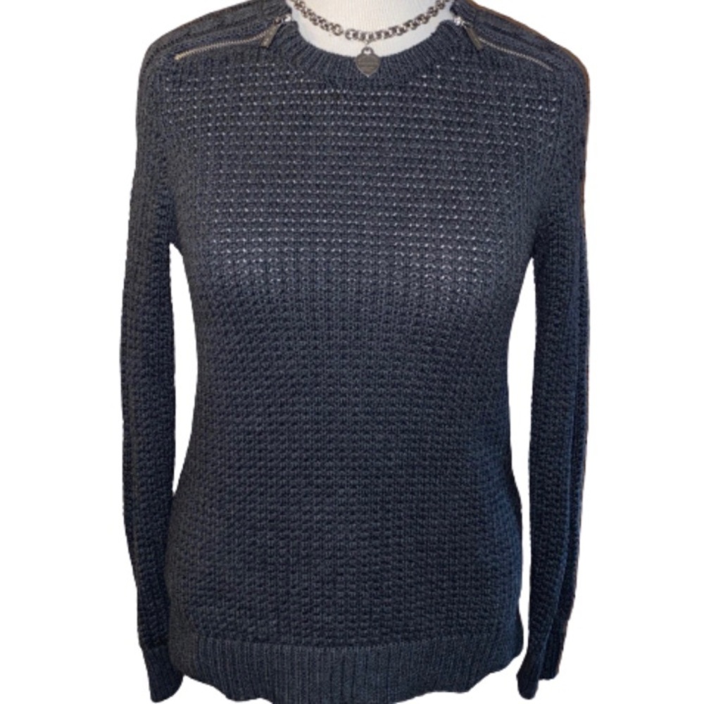Michael Kors Charcoal Zipper Shoulder Crew Sweater